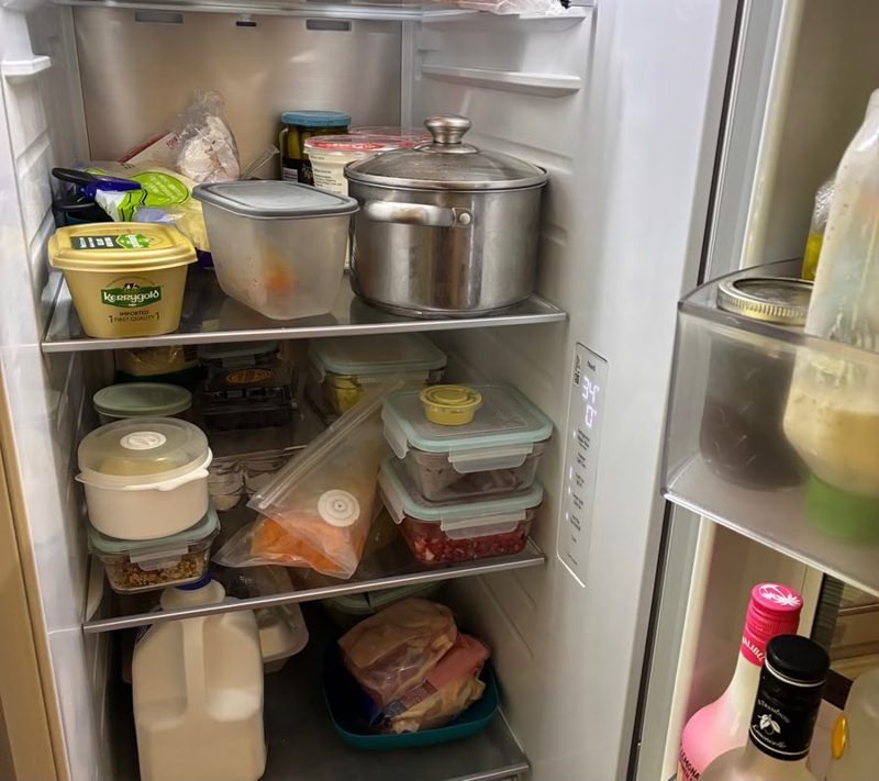 Before cleaning: refrigerator shelves